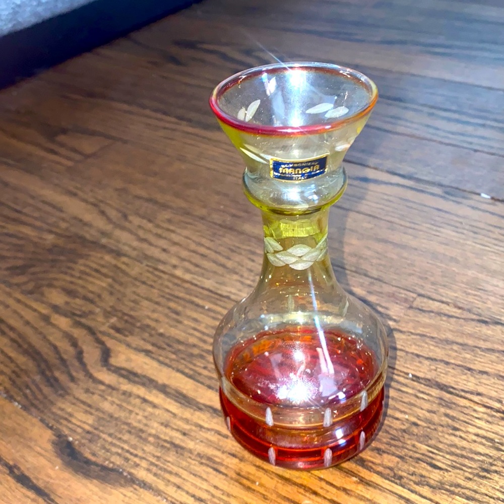 Vintage dark red tint glass dressing or oil decanter